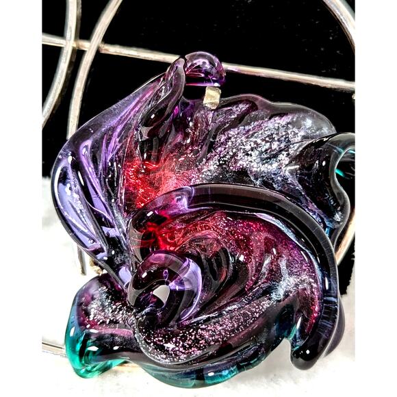 Artist Designed and handmade Glass Skarf Pin + Sterling Si;very see photos NWOT - Picture 3 of 7